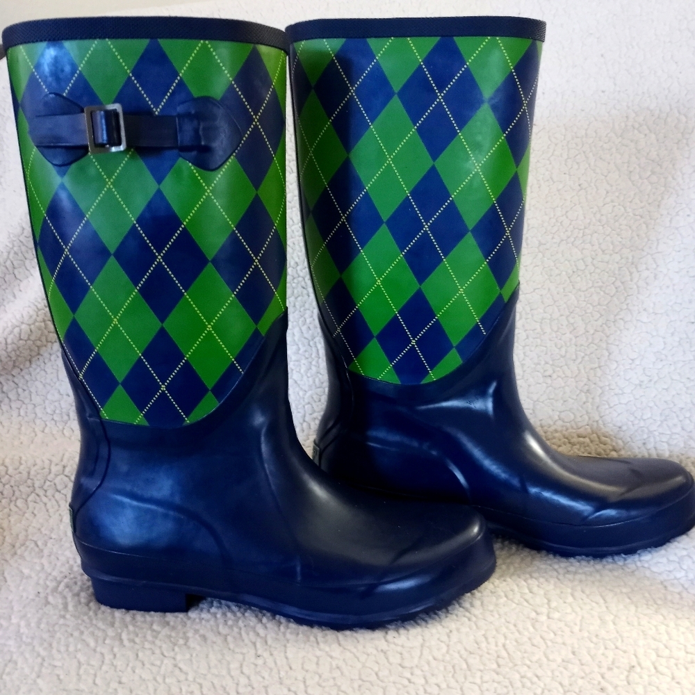 L.L. Bean Wellies Size 10 in Blue and Green